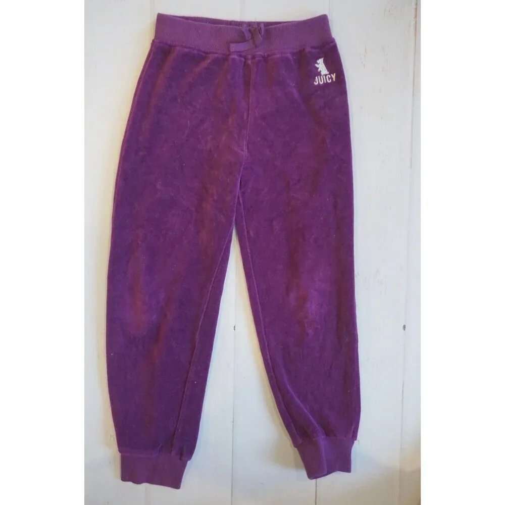 Juicy Couture Girls Purple Logo Track Pants Velour Jogger Pants - Size 6 - Picture 2 of 5